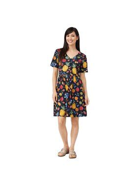 New Princess Highway Size 4 Fruit Print Cotton Dress With V-Neckline